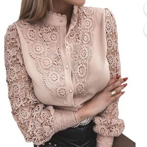 Button up blush pink lace top NEVER worn size XL